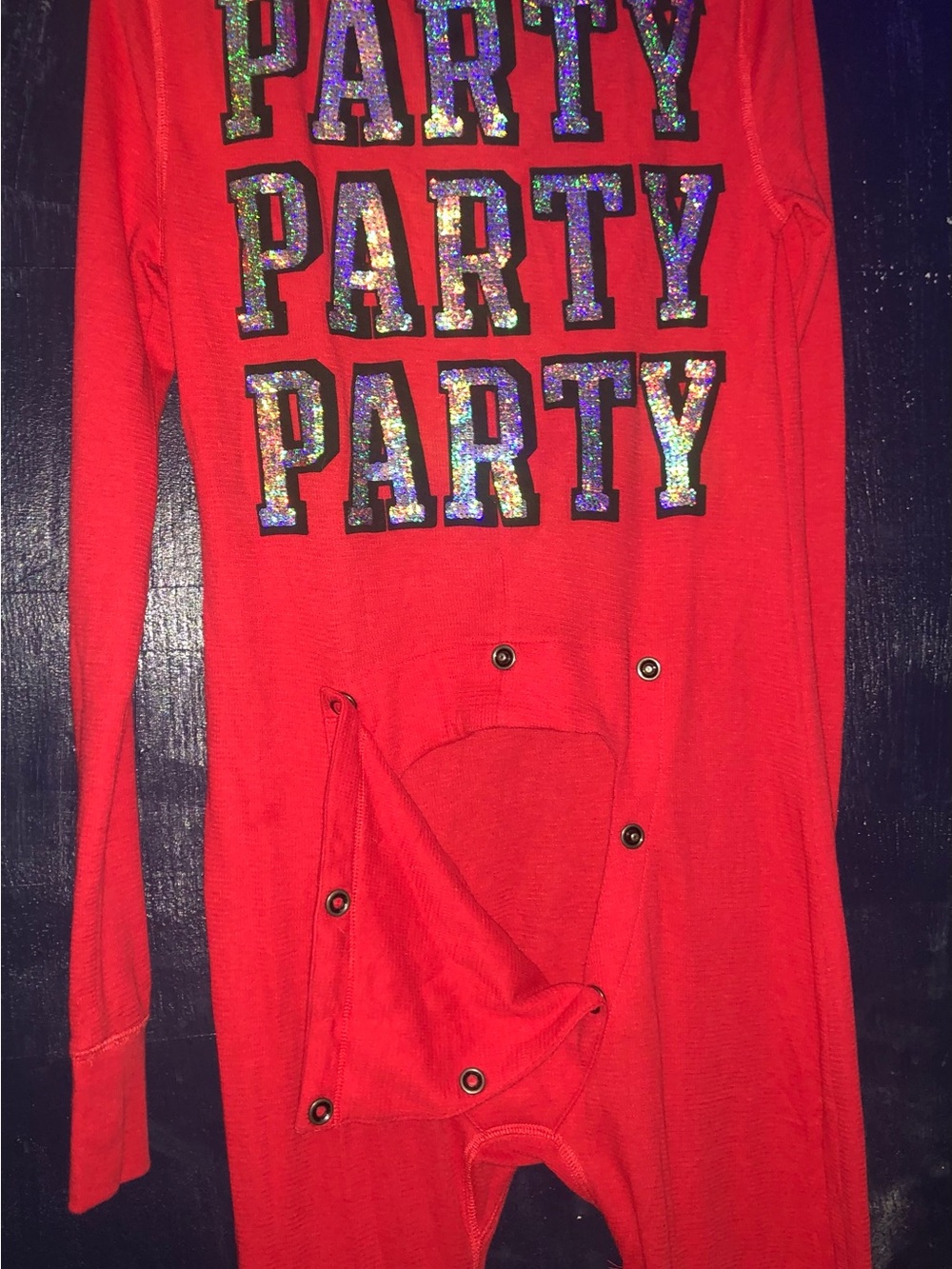 PINK Victoria's Secret Red 'PARTY' Sequin Graphic Onesie